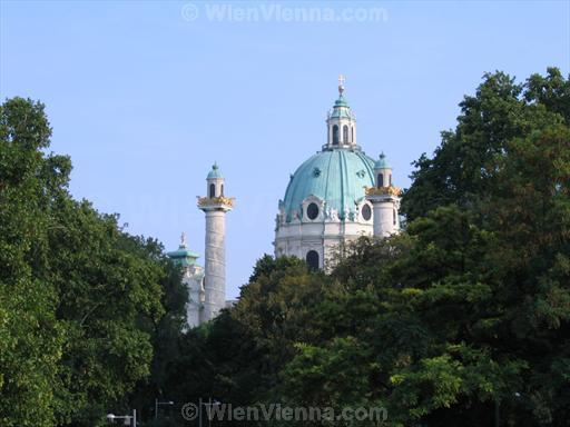 Karlskirche behind Trees at Karlsplatz, Vienna