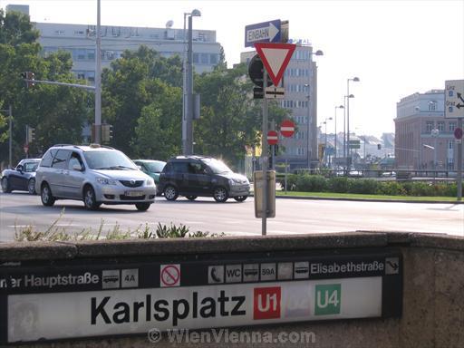 Karlsplatz: Cars and Metro Station Entrance
