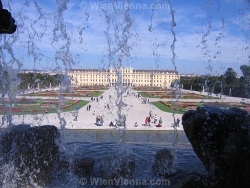 Schönbrunn from behind Neptune Fountain